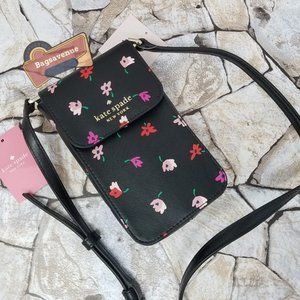 Staci Ditsy Buds North South Flap Phone Crossbody Black Floral Multi Kate spade